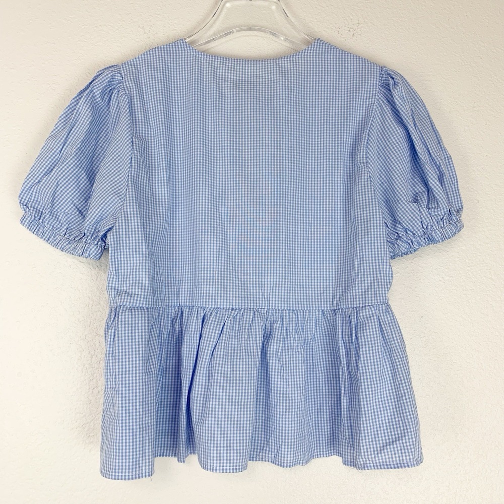 Cottagecore Top Womens Small Gingham Checked Tie Back Puff Sleeve Farm Country S